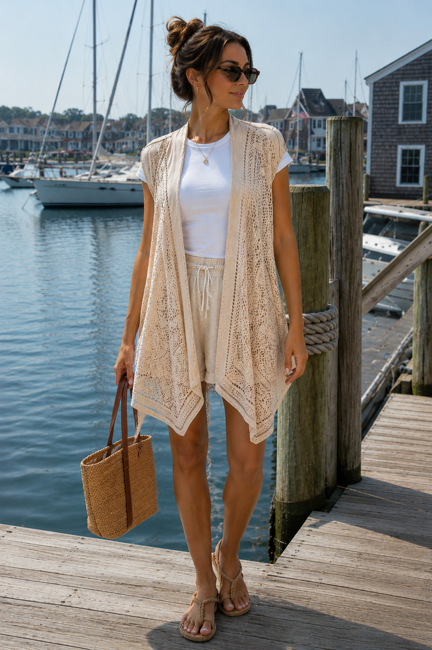 Chico Travelers collection sleeveless kimono Size 1 (Med) Beige Vacay ready
